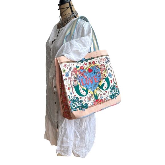 Brighton Sirens Song Mermaid Tote Shopping Bag Love Sun Sea Pink Blue